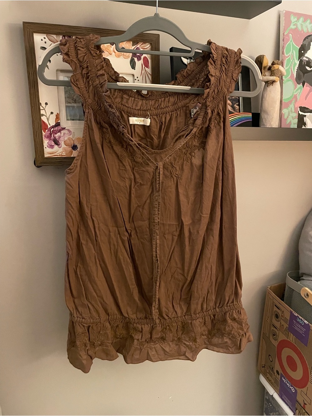 Old Navy Brown Ruffled Sleeveless Tank Top